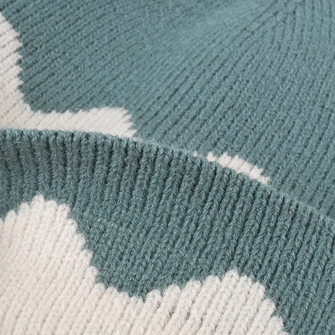 Berretto In Maglia Da Donna Finta Pelliccia Di Coniglio Foderato In Peluche Spesso Onde Color Block Inverno