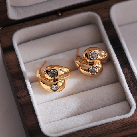 Minimalistische Kupfer Strass Ohrstecker Damen Personalisiertes Geometrisches Spiral Wassertropfen Design Gold Silber Schmuck Geschenk