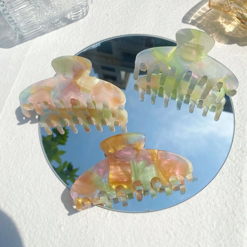 Pinza Para El Pelo De Acetato De Colores Deslumbrantes Sirena Grande Aurora Color Gelatina Transparente Accesorios Para Mujer