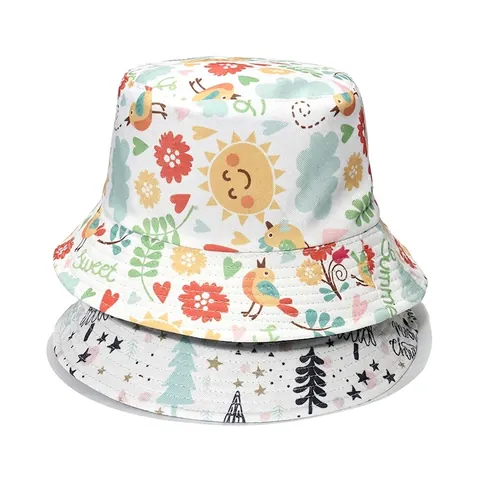 Printed Bucket Hat Polyester Sun Protection Reversible Summer Beach Outdoor Travel Multiple Patterns For Unisex Adult