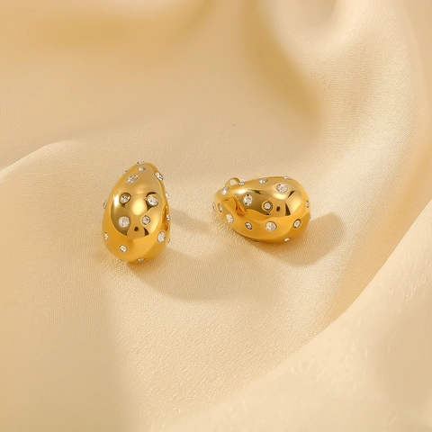 Stainless Steel Teardrop Earrings With Zirconia 18K Gold Plated Hollow Out Retro Exaggerated Style For Women