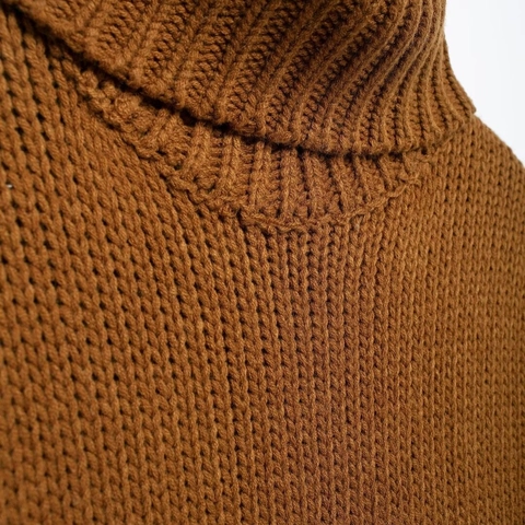 Women Knit Sweater Vest Polyester Turtleneck Sleeveless Chunky Ribbed Loose Casual Autumn Winter Caramel