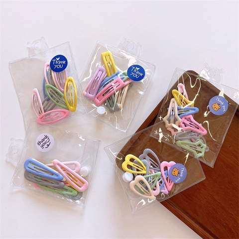 Mini Hair Clips Candy Macaron Color Matte Painted Metal Square Star Heart Shapes Snap Pins For Girls