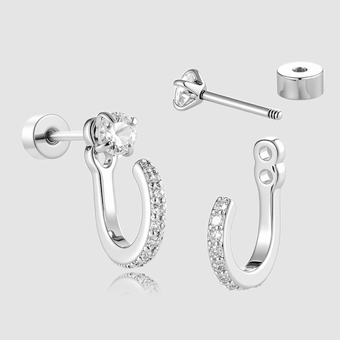 U Shaped Cartilage Ear Stud With Zircon Titanium Steel Micro Set Minimalist Flat Back Screw Earring