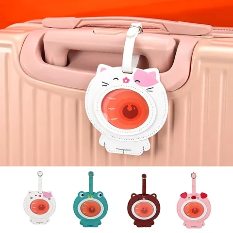 Cartoon Animal Luggage Tag PU Leather Travel ID Name Labels For Suitcase Bag Anti-lost Bear Pig Cat Frog Design