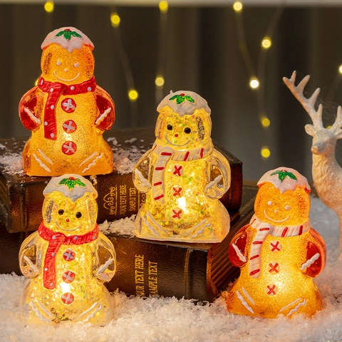 Weihnachten LED Lebkuchenmann Ornament Kunststoff Glitzer Pailletten Warmes Licht Tisch Feiertag Party Deko Geschenk