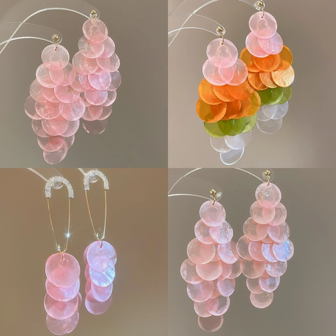 Pendientes Colgantes De Borla De Concha Redonda Con Poste De Plata Joyería Geométrica De Nácar Bohemia Para Mujeres