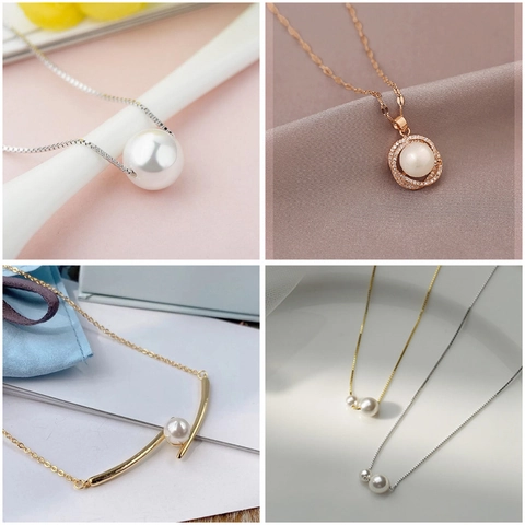 Elegante Künstliche Perlen Anhänger Halskette Versilbertes Kupfer Ährendesign Schmetterling Minimalistische Schlüsselbeinkette
