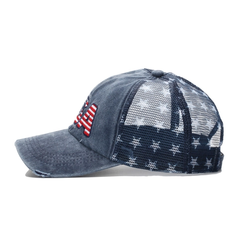 Casquette Trucker USA Distressed Coton Lavé Mesh Baseball Vintage Visière Solaire Réglable Couvre-chef De Plein Air Hommes