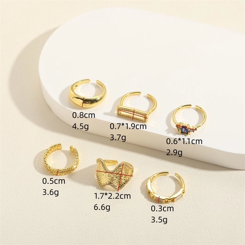 Adjustable Open Ring Copper 14K Gold Plated Zircon Shell Geometric Heart Wave Fashion Jewelry For Women