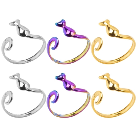 Minimalistische Kat Silhouette Open Ring Roestvrij Staal Verstelbaar Verguld Sieraden Voor Dames Heren