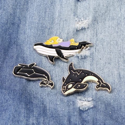 Lot de Broches Émaillées Animaux Marins Baleine Requin Tortue Dauphin Créature Marine Badge en Alliage pour Sac à Dos Vêtements Cadeau