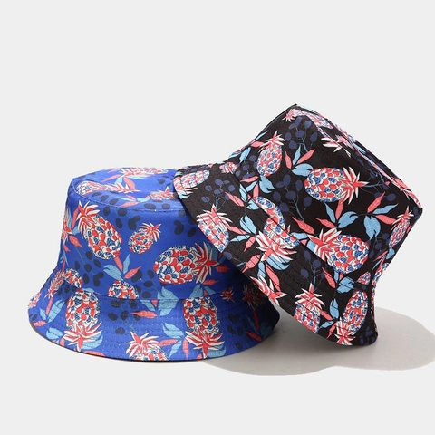 Cappello Da Pescatore Reversibile Stampa Ananas Cotone Protezione Solare Estate Esterno Moda Unisex