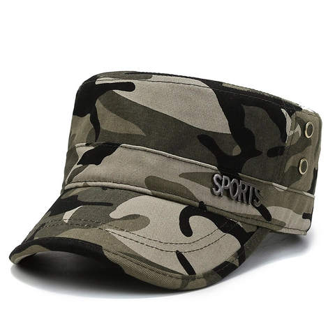 Men Cadet Military Hat Cotton Polyester Adjustable Flat Top Cap Outdoor Camouflage Sports Embroidery Breathable