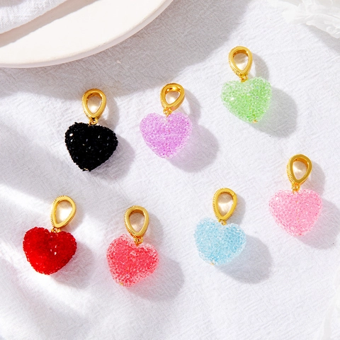 Pendenti Cuore Rame Placcato Oro 14K Cristallo Texture Zucchero DIY Gioielli Tendenza Luccicante Per Donne