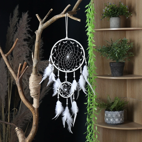 Handmade Dreamcatcher Feather Wall Hanging Decor Woven Beads Boho Style Ornament Home Bedroom