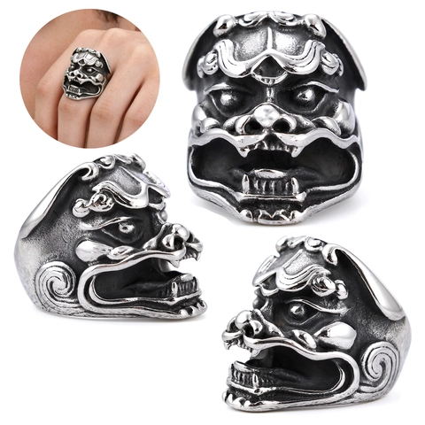Anello Testa Di Leone In Acciaio Inossidabile Vintage Gotico Punk Scultura Animale Gioielli Da Dito Per Uomini