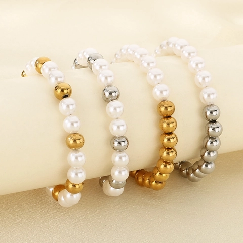 Bracciale Di Perline In Acciaio Inossidabile Künstliche Perle Di Imitazione Perline Di Vetro Regolabile Minimalista Gioielli Moda Donna