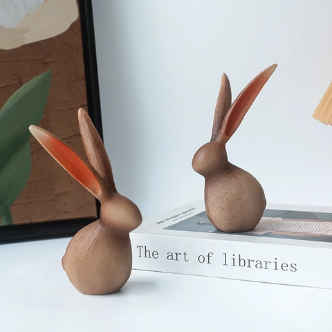 Minimalistische Hasenfigur Aus Harz Mattbraun Holzmaserung Desktop-Ornament Moderne Tierskulptur Wohnkultur Akzent