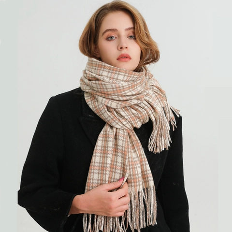 Plaid Tassel Scarf Winter Warm Imitation Cashmere Long Checkered Shawl Wrap Unisex Soft Thick Neck Scarf Fashion Accessory