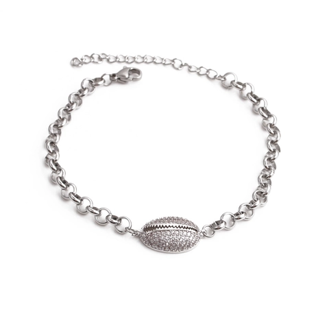 Pulsera De Cadena De Acero Inoxidable Con Colgante De Concha De Cobre Y Circonitas Joyería Marina Para Mujer