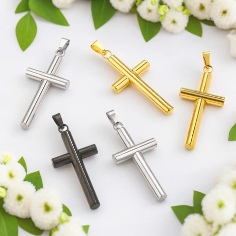 Minimalistischer Kreuzanhänger Aus Edelstahl Halsketten Zubehör Vergoldet Zylindrisch Religiöser Modeschmuck