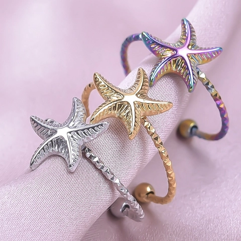 Anello Stella Marina Acciaio Inossidabile Fascia Aperta Regolabile Stile Oceano Gioielli Minimalisti Per Donne