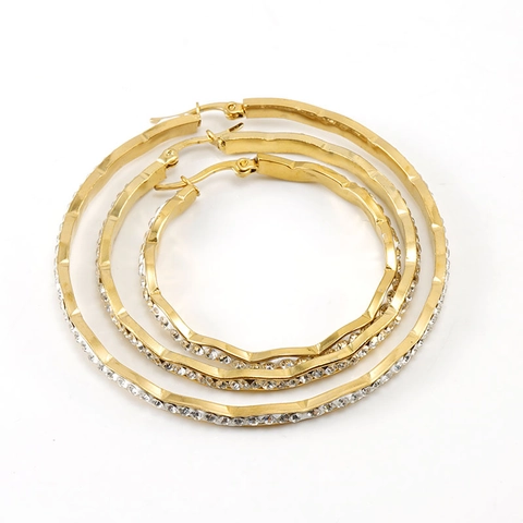 Large Wavy Hoop Earrings For Women 304 Stainless Steel Gold Plated Clear Rhinestone Zircon Inlaid Trendy Jewelry
