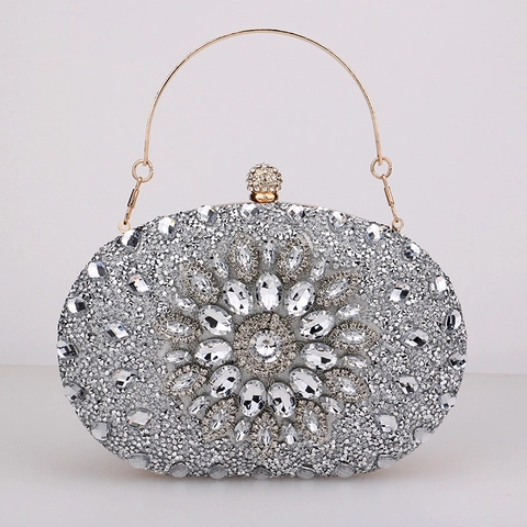 Luxuriöse Ovale Strass Abendtasche Kristall Blumenmuster Hochzeit Party Handtasche Für Damen Mit Metallkette
