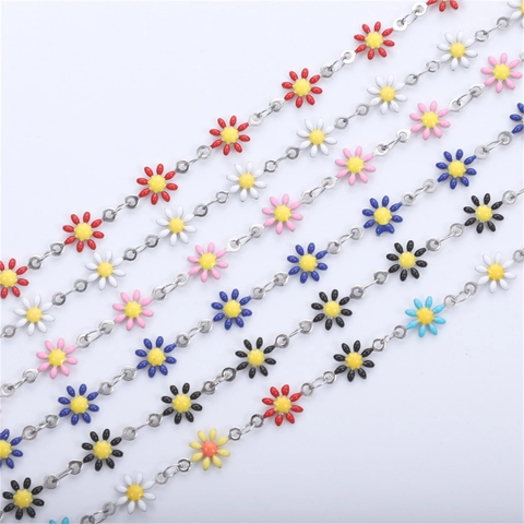 Daisy Flower Link Chain 304 Stainless Steel 18K Gold Plated Enamel Colorful DIY Jewelry Making Accessories