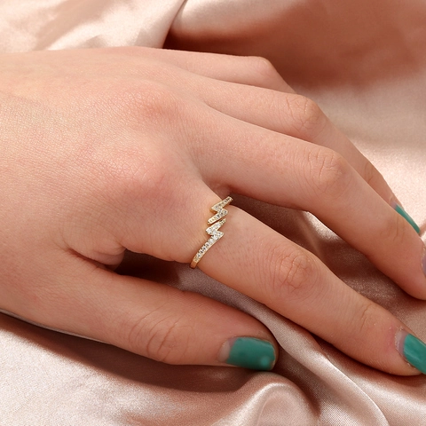 Open Adjustable Rings Women Copper Micro Paved Zircon Safety Pin Lightning Heart Geometric Simple Style Jewelry Accessory