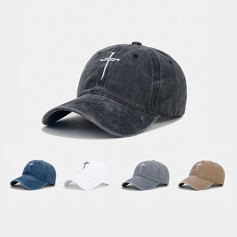 Vintage Gewaschene Baumwolle Baseballkappe Distressed Kreuz Nagel Stickerei Verstellbarer Sonnenhut Casual Sport Herren Damen