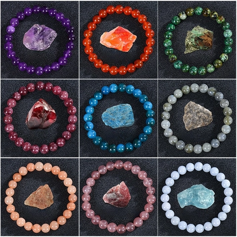 Natural Gemstone Crystal Beaded Bracelet Round Stone Healing Energy Jewelry Elastic Cord For Women Men