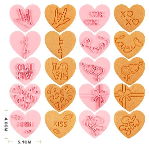 Herzförmige Ausstechformen Kunststoff Geprägte Keksausstecher Romantische Love Kiss Muster Für Valentinstag DIY Backen