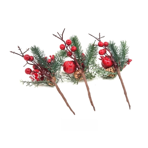 Artificial Christmas Berry Pick PVC Pine Cone Needle Spray For Xmas Tree Wreath Decoration DIY Gift Box Accessories Holiday Decor