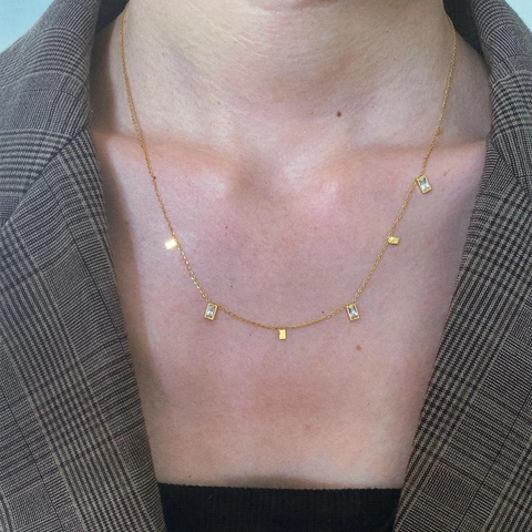 Collana Con Pendente Geometrico In Acciaio Inossidabile Placcato Oro Goccia D'acqua Quadrato Triangolo Zirconia Da Donna