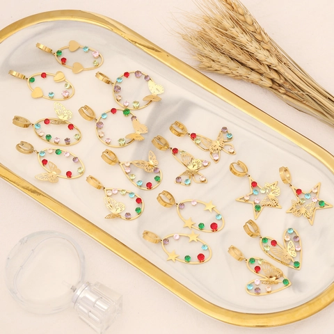 Pendientes Colgantes De Mariposa Acero Inoxidable Con Rhinestones Multicolor Forma Corazón Estrella Joyería Para Mujer