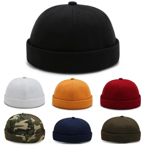Retro Docker Cap Pure Cotton Brimless Hat Rolled Edge Sailor Cap Vintage Hip Hop Streetwear Headwear For Men Women