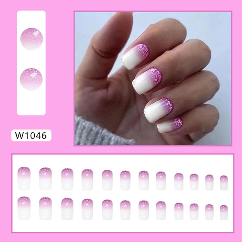 Purple White Ombre Press On Nails Square Gradient Glitter ABS Plastic Sweet Style Fake Nails For Women Girls
