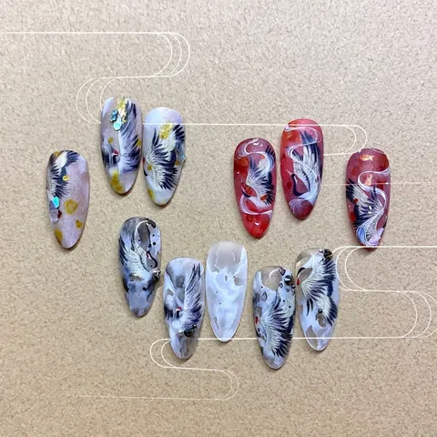 Autocollants Pour Ongles Motif Grue Traditionnelle Chinoise Décalcomanies Rétro Design De Nuages Décoration Adhésive