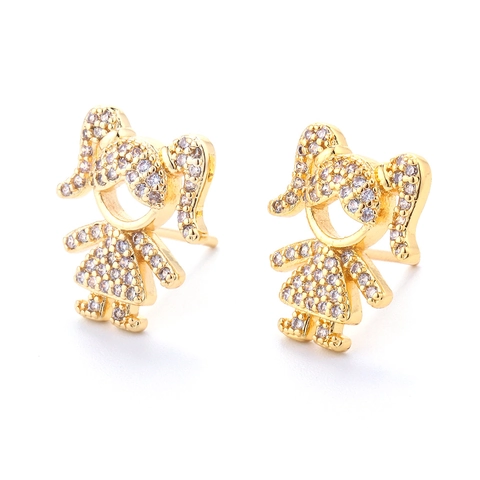 Copper Zirconia Stud Earrings Cute Cartoon Boy Girl Figure Gold Silver Plated Inlaid Jewelry For Women Men Kids Gift