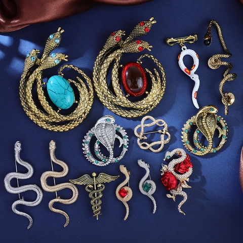 Vintage Snake Skull Spider Brooch Pin Alloy Enamel Rhinestone Gothic Punk Halloween Jewelry Accessories For Suits