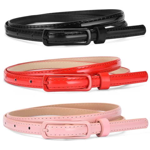 Women Thin Belt Patent Leather Alloy Pin Buckle Candy Color Slim Fashionable Waistband Versatile For Jeans Dresses