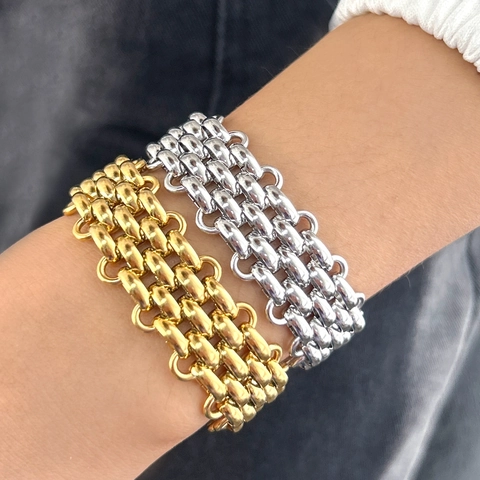 Chunky Chain Necklace And Bracelet Stainless Steel Multi Layer Woven Mesh Punk Hip Hop Jewelry Unisex Adjustable
