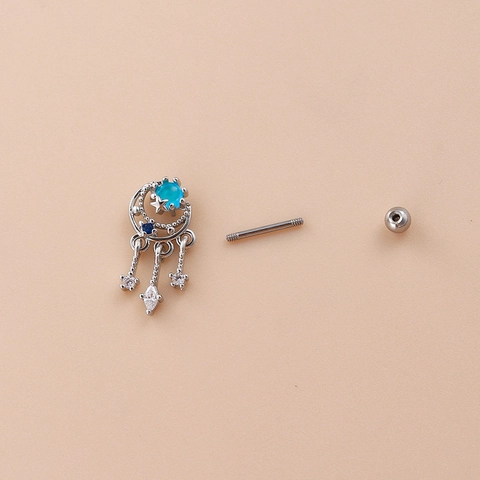 Oor Kraakbeen Stud Bloem Ster Maan Blauwe Zirkoon Roestvrij Staal Post Piercing Sieraden Mode Schroefsluiting Dames