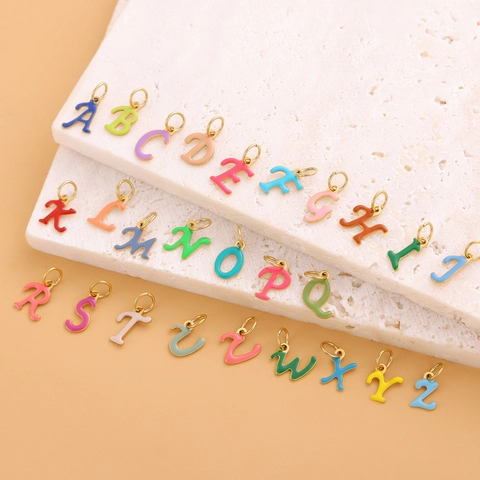 Alphabet Letter Charms Colorful Enamel Stainless Steel DIY Jewelry Making Pendants Vacuum Plated Fashion Accessory