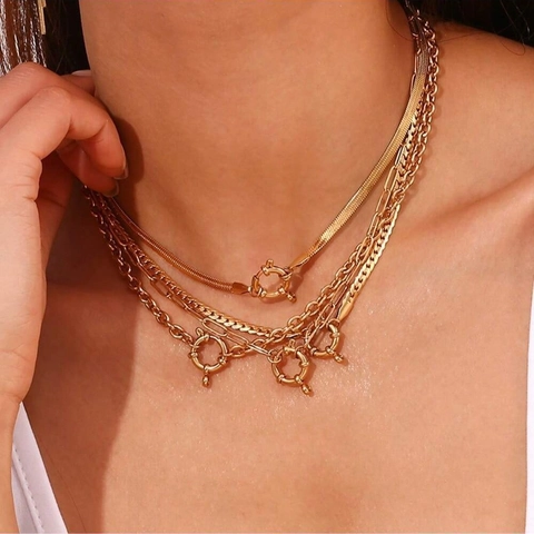 Collar de Pendiente de Acero Inoxidable Bañado en Oro de 18K con Cierre de Resorte Cadena Minimalista Estilo OL Joyería para Mujer