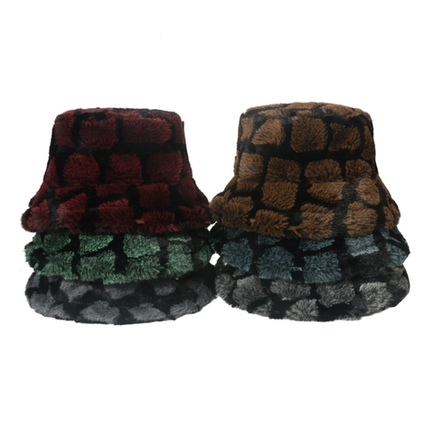Cappello Alla Pescatora Donna Pelliccia Sintetica Caldo Inverno Spesso Scacchi Peluche Casual Per Il Freddo