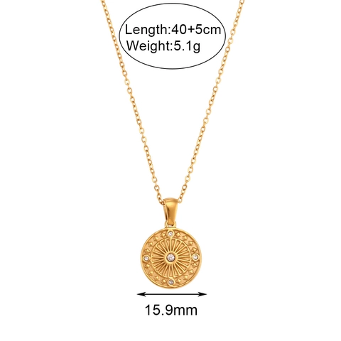 Vintage Edelstahl Sonnenstrahl Kompass Anhänger Halskette Für Damen Gold Überzogen Strass Rund Medaillon Pullover Kette Mode Schmuck