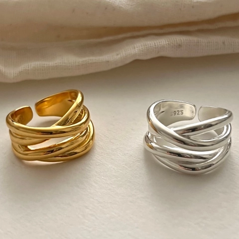 Minimalistischer Ring Aus 925er Sterlingsilber Gekreuzte Lagen Verstellbar Unregelmäßige Linien Schmuck Für Damen